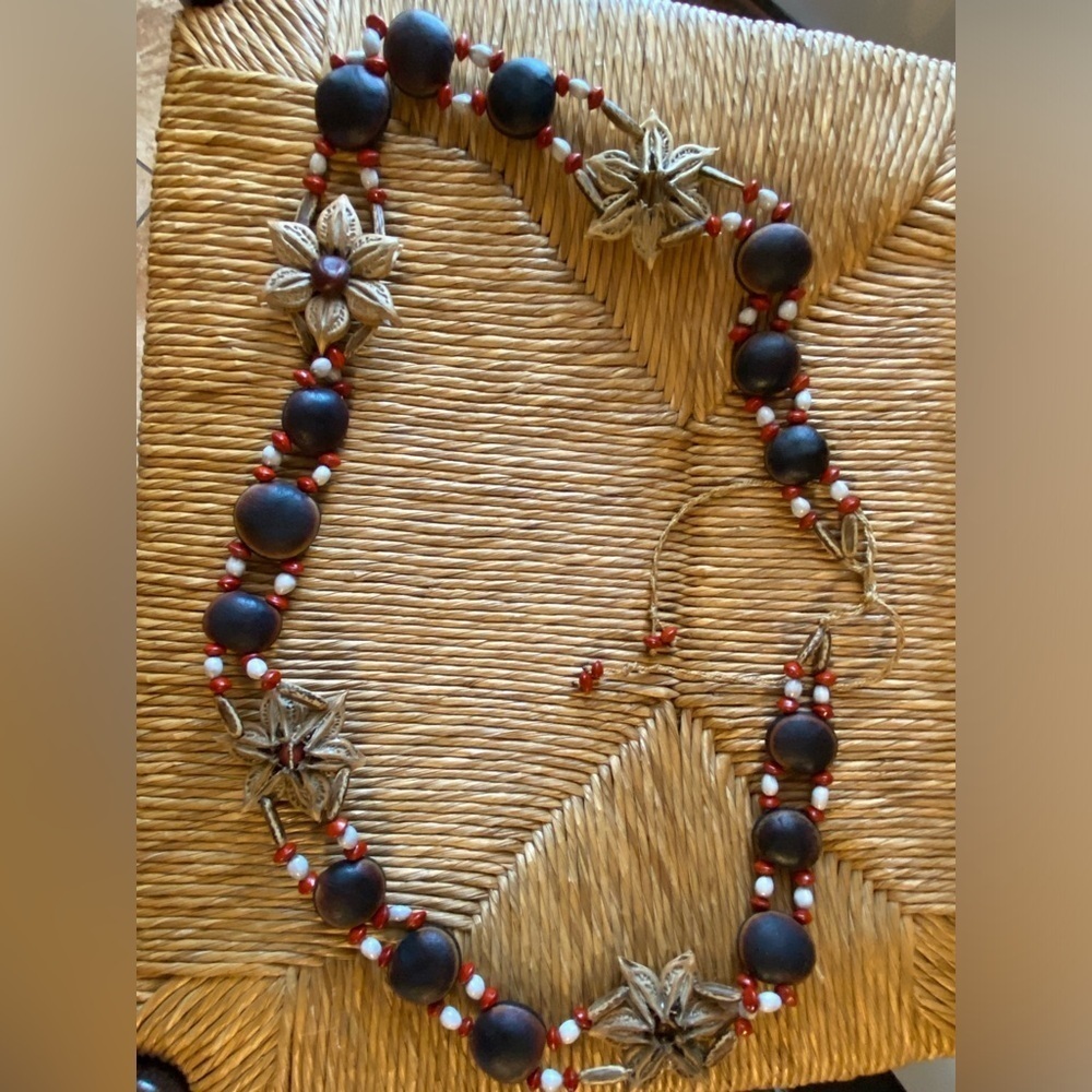 Vintage Hawaiian Kukui Nut & Seed Pod Lei Necklace Belt Boho